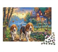 Rompecabezas de Beagle para Adultos de 1000 Piezas, Dos Beagles Junto a una Valla, Fondo de casa floreciente, Divertido y desafiante, decoración de Pared y Regalo, 70x50cm/1000 Piezas