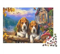 Rompecabezas de Beagle para Adultos de 1000 Piezas, Papel Reciclado, Dos Beagles descansando Entre Flores, Fondo de casa, Divertido y desafiante, decoración de Pared y Regalo, 52x38cm/1000 Piezas