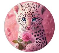 Rompecabezas de bebé leopardo manchado rosa 1000 piezas redondo rosa con ojos azules juegos niños y familia perfectos para decoración del hogar y regalos 1000 piezas (67,5 x 67,5 cm)