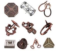 Rompecabezas de Bloqueo de Doble Llave, Rompecabezas clásico de Bloqueo de Metal de 10 Piezas, Tradicionales para Juegos, desbloqueo de Juguetes de entrelazados, rompecabeza