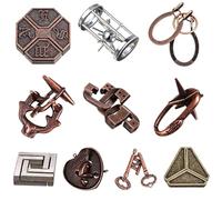 Rompecabezas de Bloqueo de Doble Llave, Rompecabezas clásico de Bloqueo de Metal de 10 Piezas, Tradicionales para Juegos, desbloqueo de Juguetes de Enigma para Adultos y niños