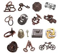 Rompecabezas de Bloqueo de Doble Llave, Rompecabezas clásico de Bloqueo de Metal de 15 Piezas, Tradicionales para Juegos, desbloqueo de Juguetes de entrelazados, Regalos pa