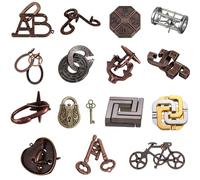 Rompecabezas de Bloqueo de Doble Llave, Rompecabezas clásico de Bloqueo de Metal de 15 Piezas, Tradicionales para Juegos, desbloqueo de Juguetes de Enigma para Adultos y niños