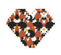 Rompecabezas de bloques de ladrillos con diseño de panda tumbling - Rompecabezas de imagen en forma de corazón, rompecabezas de madera