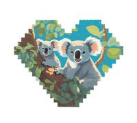 Rompecabezas de bloques de ladrillos con estampado de koalas felices, rompecabezas de madera con forma de corazón