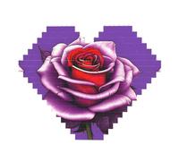 Rompecabezas de bloques de ladrillos con estampado de rosas fucsias, rompecabezas de madera con forma de corazón