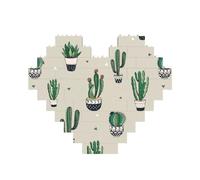Rompecabezas de bloques de ladrillos con forma de corazón con diseño de cactus verde. Rompecabezas 3D para decoración del hogar