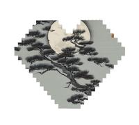 Rompecabezas de bloques de ladrillos de construcción con diseño de árbol de pino bajo la luna, rompecabezas de madera con forma de corazón