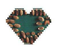 Rompecabezas de bloques de ladrillos de construcción con diseño de cono de pino, rompecabezas de madera con forma de corazón