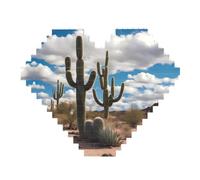 Rompecabezas de bloques de ladrillos de construcción con estampado de cactus - Rompecabezas de imagen en forma de corazón, rompecabezas de madera