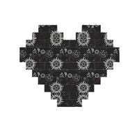 Rompecabezas de bloques de ladrillos de construcción con estampado negro de símbolos sobrenaturales en forma de corazón, para el día de San Valentín, cumpleaños, boda