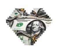 Rompecabezas de bloques de ladrillos de construcción con patrones de billetes - Rompecabezas de imagen en forma de corazón, rompecabezas de madera