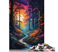 Rompecabezas de Bosque de neón psicodélico Colorido, Rompecabezas Rectangular de Papel para Adultos, 1000 Piezas (75 x 50 cm)