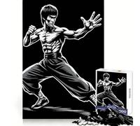 Rompecabezas de Bruce Lee en Blanco y Negro de 1000 Piezas para Adolescentes Estimula la Mente y es un pasatiempo Tranquilo Bordes precisos Regalo Ideal de Navidad (50x75cm)