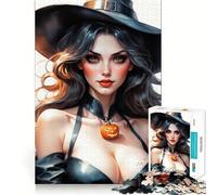 Rompecabezas de Bruja con Calabaza,1000 Piezas,estimulación cognitiva,Piezas sin Rebabas,Corte Limpio,Juguete de Entretenimiento para Interiores (38x52cm)