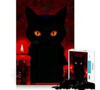 Rompecabezas de Bruja,Gato Negro y Velas Rojas,1000 Piezas,Juego Que estimula el Cerebro,Ajuste Espacios,Entretenimiento Acogedor para Interiores para Todos (50x75cm)
