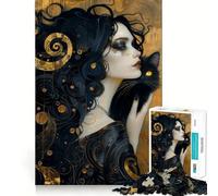 Rompecabezas de Bruja y Gato caprichoso para Adultos,1000 Piezas,Juego para estimular la Mente,Piezas de Ajuste preciso y sin Costuras,Actividad Relajante para Grupos en Interiores (50x75cm)