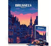 Rompecabezas de Bruselas,Bélgica,al Atardecer,1000 Piezas,para Adolescentes Desarrolla la Capacidad de razonamiento Entretenimiento Ligero Bordes limpios Regalo Ideal (38x52cm)