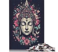 Rompecabezas de Buda con Flores y Mariposas de 1000 Piezas para Adultos. Rompecabezas de Madera. Juego para Explorar la Creatividad y la resolución de Problemas (75 x 50 cm).