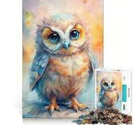 Rompecabezas de búho Acuarela con Grandes Ojos Azules 1000 Piezas Juego de concentración Mental Corte de precisión Bordes Lisos Actividad Absorbente para Noches tranquilas (50x75cm)