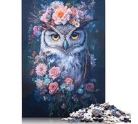 Rompecabezas de búho con Corona Floral, Juegos educativos, Actividades Familiares, Rompecabezas de cartón Premium para Mujeres y Hombres, 1000 Piezas (26 x 38 cm)