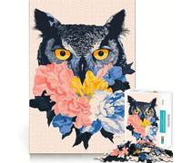 Rompecabezas de búho con Flores para Adultos, 1000 Piezas, Juguete de lógica Fina, Informal y Relajante, con Bordes limpios, Pieza de Arte Fina (38x52cm)