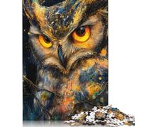 Rompecabezas de búho Dorado con Pintura Animal. Materiales respetuosos con el Medio Ambiente. Rompecabezas de cartón 100% Reciclado para niños y Adultos 1000 Piezas (26 x 38 cm).