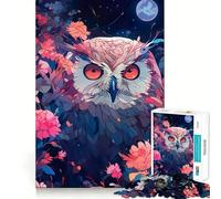 Rompecabezas de búho Entre Flores por la Noche para Adultos, 1000 Piezas, para Fortalecer la Memoria, Actividad para el hogar, Bordes limpios, Regalo Festivo (38x52cm)