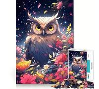 Rompecabezas de búho Entre Flores por la Noche para Adultos, 1000 Piezas, Rompecabezas Mental, Juego Lento, Disfruta del Montaje de la Imagen, (50x75cm)