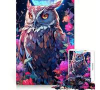Rompecabezas de búho Entre Flores por la Noche para Adultos, 1000 Piezas, Rompecabezas Mental, Juego Lento, Disfruta del Montaje de imágenes, (38x26cm)