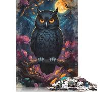 Rompecabezas de Búho Negro bajo la Luna Llena, antiestrés, 100% cartón Reciclado, Ideal para Adultos y niños, 1000 Piezas (38 x 26 cm)