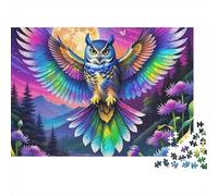 Rompecabezas de búho,pájaro Nocturno Colorido,1000 Piezas,cartón Reciclado Premium,Actividad grupal para Adultos,Familia,Adolescentes,70x50cm/1000 Piezas