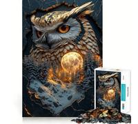 Rompecabezas de búho y Luna Llena de 1000 Piezas para Adultos, Juguete para ejercitar la Mente y el Cerebro, Ideal para el hogar y el Ocio Bordes Ajustados Regalo de Papá Noel (50x75cm)