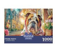 Rompecabezas de Bulldog Inglés para Adultos: Bulldog con Capucha y Vista Panorámica. Juego de ingenio y desafío para decoración de Pared. 38 x 26 cm/1000 Piezas.