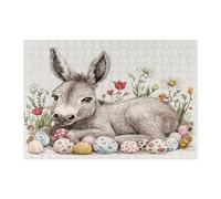 Rompecabezas de burro de primavera y Pascua para adultos, 300 piezas, rompecabezas de madera de animales con huevos florales vintage, decoración divertida con patrón de flores silvestres para