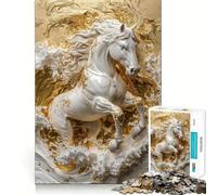 Rompecabezas de Caballo Blanco con Detalles Dorados para Adultos 1000 Piezas Juego de Memoria Corte Fino Acabado Premium Forma entretenida de Pasar el Tiempo Libre (38x52cm)