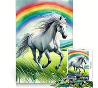 Rompecabezas de Caballo Blanco Corriendo a través del arcoíris para Adolescentes, 1000 Piezas, agudeza Mental, Calma, Ocio, Ajuste preciso, (38x26cm)