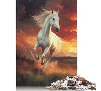 Rompecabezas de Caballo Blanco Corriendo al Atardecer para Adultos, 500 Piezas (52 x 38 cm)
