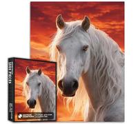Rompecabezas de caballo blanco de 1000 piezas para adultos, rompecabezas artístico de cielo rojo atardecer desafiante juegos de actividades familiares, rompecabezas colorido para manualidades para