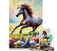 Rompecabezas de caballo blanco en un campo de flores para adolescentes 1000 piezas divertido juego de memoria superficie lisa sin rebabas regalo de cumpleaños juguete para ejercitar la mente (38x26cm)
