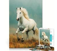 Rompecabezas de Caballo Blanco galopando en un Campo 1000 Piezas Juego de concentración Mental diseño Ajustado sin Huecos desafío Interactivo para el Cerebro en casa (38x52cm)