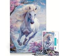 Rompecabezas de Caballo Blanco Salvaje en Invierno para Adultos,1000 Piezas,Juego para estimular la Mente,Piezas de Ajuste preciso y sin Costuras,Actividad Relajante para Grupos en Interiores