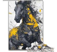 Rompecabezas de Caballo Dorado Negro para Adultos, 1000 Piezas, Juguetes educativos para el Aprendizaje, Juegos Familiares con póster a Juego y Hoja de Trivia 26x38cm