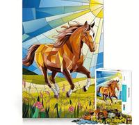 Rompecabezas de Caballo Vibrante en vitral para Adolescentes,1000 Piezas,Mejora la Mente,Juego,tamaño Uniforme,Piezas precisas,Actividad Nocturna Divertida en Familia (38x52cm)