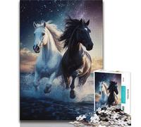 Rompecabezas de Caballos Blancos y Negros para Adultos y Adolescentes, 1000 Piezas, Juguetes educativos para familias con póster a Juego y Hoja de Trivia (50x75cm)