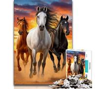 Rompecabezas de Caballos Corriendo para Adultos, 1000 Piezas, desafiante, Divertido y Divertido, con póster y Hoja de Trivia a Juego, 50x75cm