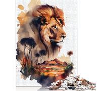 Rompecabezas de Cabeza de león sobre un Paisaje, Juguete Educativo, Rompecabezas de cartón Premium para Adultos y niños, 1000 Piezas (26 x 38 cm)