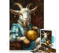 Rompecabezas de Cabra Real con balón de fútbol Dorado para Adultos, 1000 Piezas, para ejercitar la Mente y relajarla, con Bordes precisos, de la colección Art Collection (50x75cm)