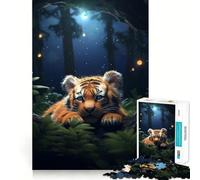 Rompecabezas de Cachorro de Tigre acostado de Noche para Adolescentes, 1000 Piezas, para desarrollar la Memoria, Tiempo Libre, Bordes limpios, Bonito Regalo 38x52cm