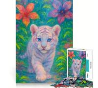 Rompecabezas de Cachorro de Tigre Blanco Entre follaje Tropical 1000 Piezas Juego Interactivo para estimular el Pensamiento Cierre Seguro sin Piezas Sueltas desafío Mental para el hogar (38x52cm)